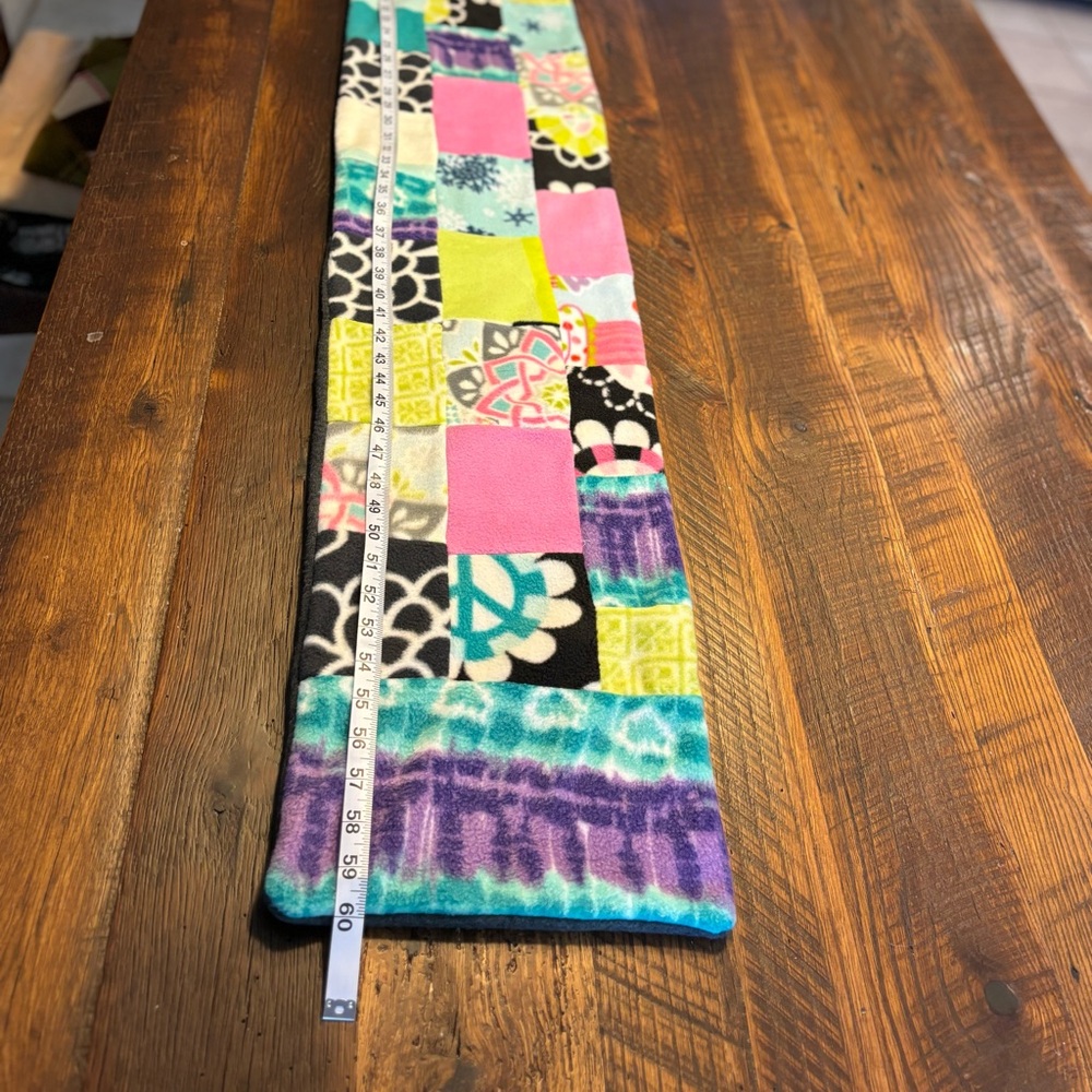 HANDMADE 60” Long Polar Fleece Patchwork Scarf, never worn - Picture 8 of 10